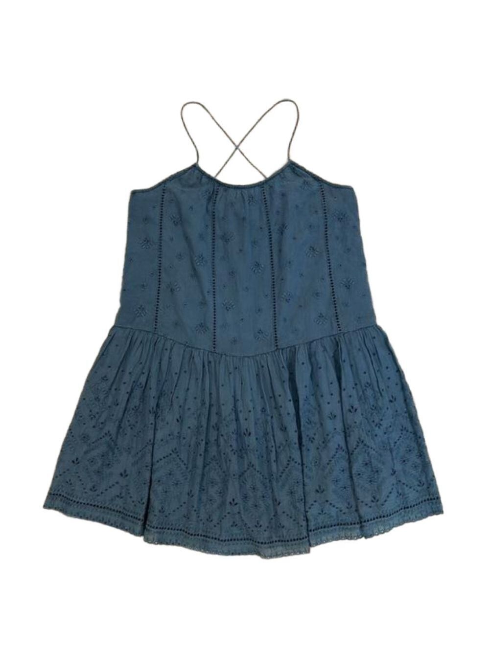 Unsubscribed Dusty Blue Sleeveless Eyelet High Neck Babydoll Dress Size XS
